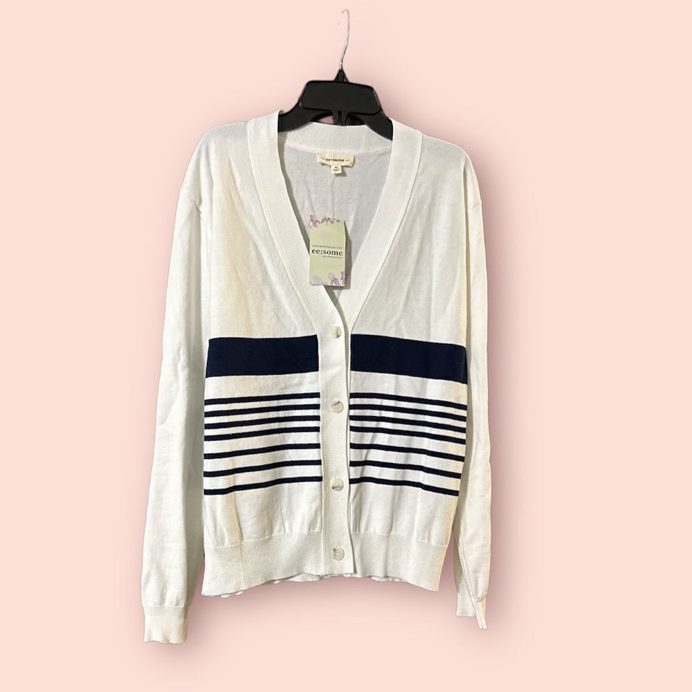 Eesome lightweight cardigan coastal navy white stripe  sz M
